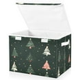 thumbnail image 1 of Yayeee Collapsible Cube Storage Bin with Lid Fabric Closet Decorative Basket with Handles, Green Christmas Trees, 1 of 7