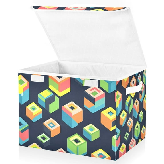 Yayeee Collapsible Cube Storage Bin with Lid Fabric Closet Decorative Basket with Handles, Green Cubes