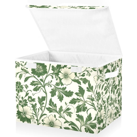 Yayeee Collapsible Storage Bin with Lid Fabric Closet Decorative Basket with Handles, Green Floral