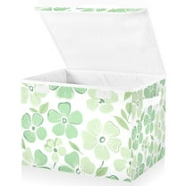 Yayeee Collapsible Cube Storage Bin with Lid Fabric Closet Decorative Basket with Handles, Green Floral