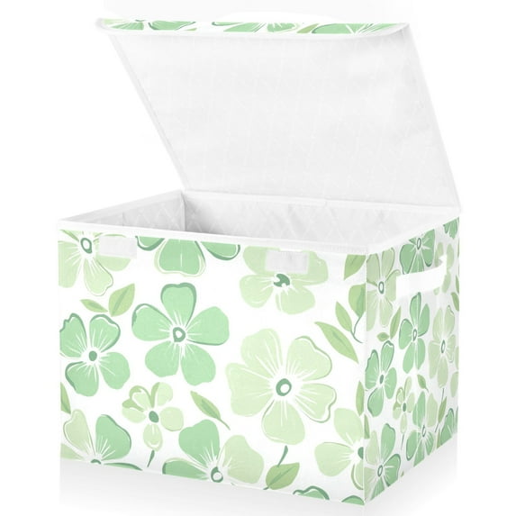 Yayeee Collapsible Cube Storage Bin with Lid Fabric Closet Decorative Basket with Handles, Green Floral