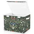 thumbnail image 1 of Yayeee Collapsible Storage Bin with Lid Fabric Closet Decorative Basket with Handles, Green Flowers Pattern, 1 of 7