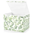 thumbnail image 1 of Yayeee Collapsible Cube Storage Bin with Lid Fabric Closet Decorative Basket with Handles, Green Leafy Pattern, 1 of 7