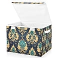 thumbnail image 1 of Yayeee Collapsible Storage Bin with Lid Fabric Closet Decorative Basket with Handles, Green Peacock Pattern, 1 of 7