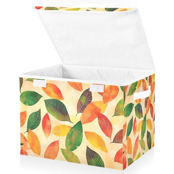 Yayeee Collapsible Cube Storage Bin with Lid Fabric Closet Decorative Basket with Handles, Green Retro Autumn Leaves