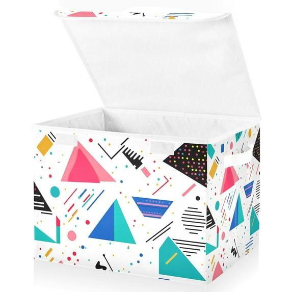 Yayeee Collapsible Cube Storage Bin with Lid Fabric Closet Decorative Basket with Handles, Green Retro Triangles