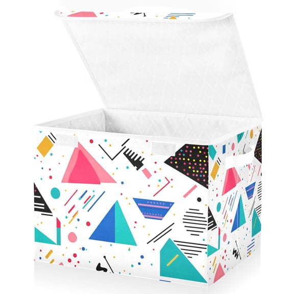 Yayeee Collapsible Cube Storage Bin with Lid Fabric Closet Decorative Basket with Handles, Green Retro Triangles