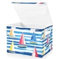 thumbnail image 1 of Yayeee Collapsible Cube Storage Bin with Lid Fabric Closet Decorative Basket with Handles, Green Sailboats, 1 of 7