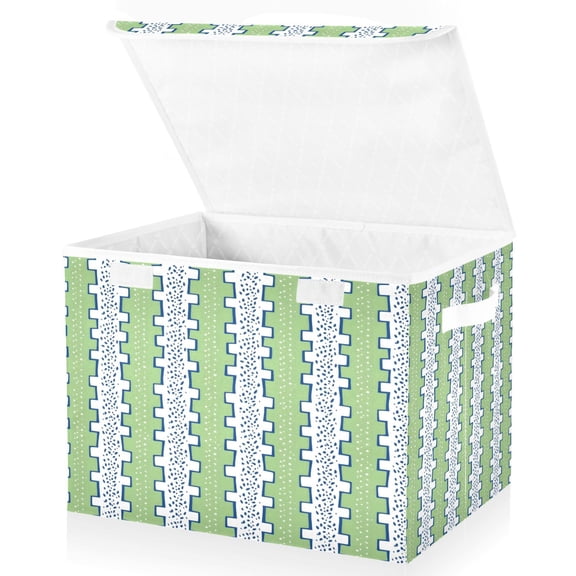Yayeee Collapsible Cube Storage Bin with Lid Fabric Closet Decorative Basket with Handles, Green Stripe Pattern
