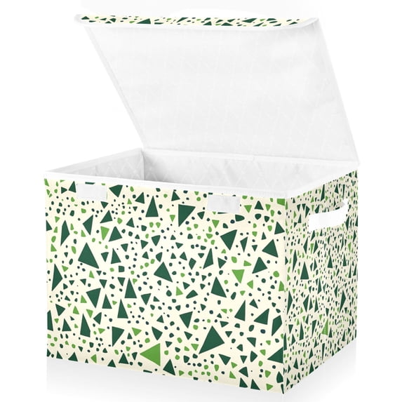 Yayeee Collapsible Cube Storage Bin with Lid Fabric Closet Decorative Basket with Handles, Green Triangles Pattern