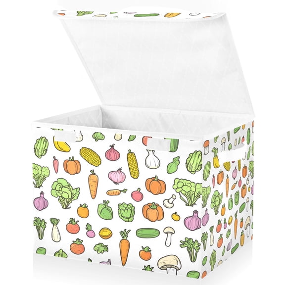 Yayeee Collapsible Cube Storage Bin with Lid Fabric Closet Decorative Basket with Handles, Green Vegetables Pattern