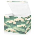 thumbnail image 1 of Yayeee Collapsible Storage Bin with Lid Fabric Closet Decorative Basket with Handles, Green Wave Pattern, 1 of 7