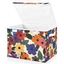 Yayeee Collapsible Cube Storage Bin with Lid Fabric Closet Decorative Basket with Handles, Large Colorful Flowers Pattern