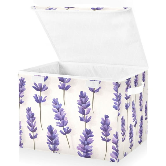 Yayeee Collapsible Cube Storage Bin with Lid Fabric Closet Decorative Basket with Handles, Lavender Pattern