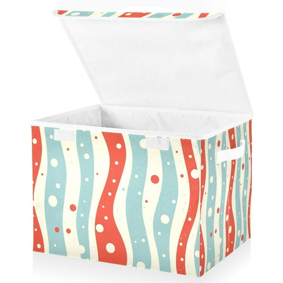 Yayeee Collapsible Cube Storage Bin with Lid Fabric Closet Decorative Basket with Handles, Light Blue Pattern