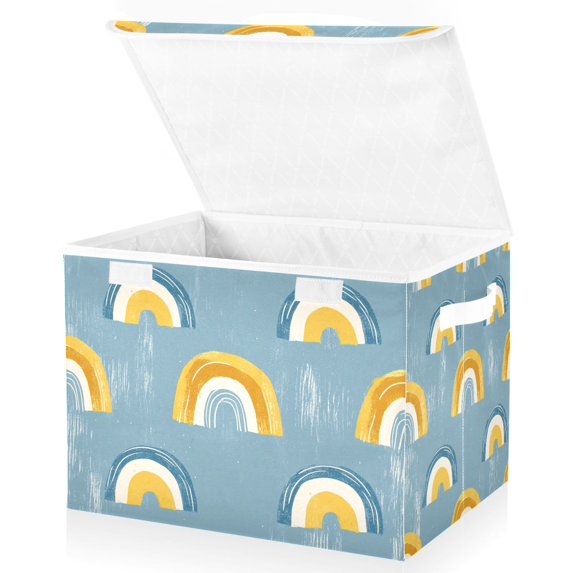 Yayeee Collapsible Cube Storage Bin with Lid Fabric Closet Decorative Basket with Handles, Light Blue Rainbow