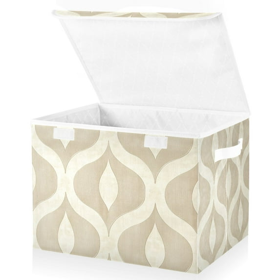 Yayeee Collapsible Cube Storage Bin with Lid Fabric Closet Decorative Basket with Handles, Light Brown Pattern