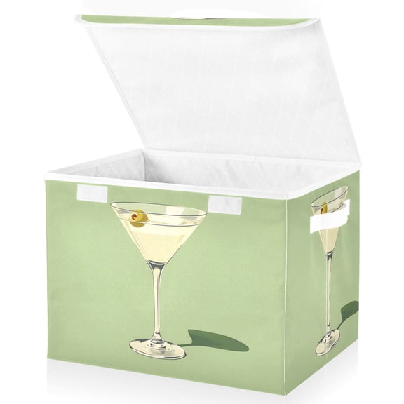 Yayeee Collapsible Cube Storage Bin with Lid Fabric Closet Decorative Basket with Handles, Light Green Martini