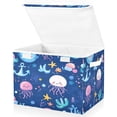 thumbnail image 1 of Yayeee Collapsible Cube Storage Bin with Lid Fabric Closet Decorative Basket with Handles, Light Pink Jellyfish, 1 of 7