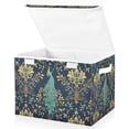 thumbnail image 1 of Yayeee Collapsible Cube Storage Bin with Lid Fabric Closet Decorative Basket with Handles, Navy Blue Peacock Pattern, 1 of 7