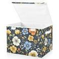 thumbnail image 1 of Yayeee Collapsible Cube Storage Bin with Lid Fabric Closet Decorative Basket with Handles, Navy Floral Pattern, 1 of 7