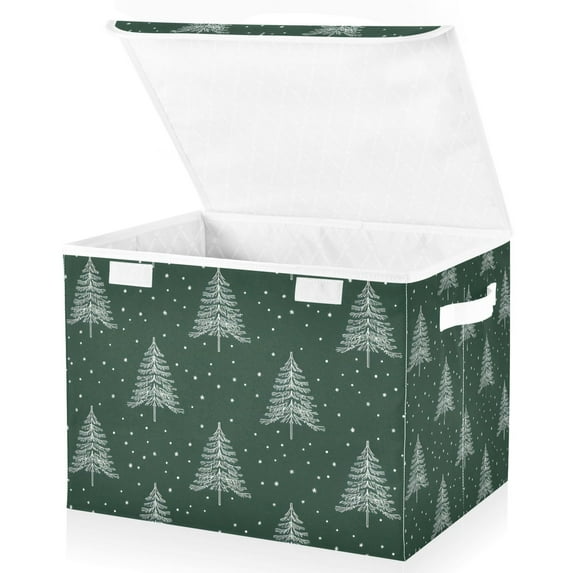 Yayeee Collapsible Cube Storage Bin with Lid Fabric Closet Decorative Basket with Handles, New Year Tree Pattern