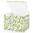 thumbnail image 1 of Yayeee Collapsible Storage Bin with Lid Fabric Closet Decorative Basket with Handles, Olive Leaf, 1 of 7