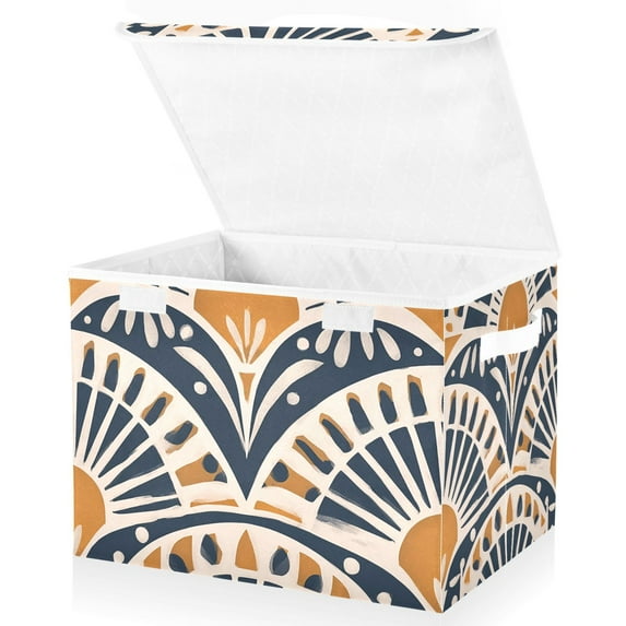 Yayeee Collapsible Cube Storage Bin with Lid Fabric Closet Decorative Basket with Handles, Orange Art Pattern