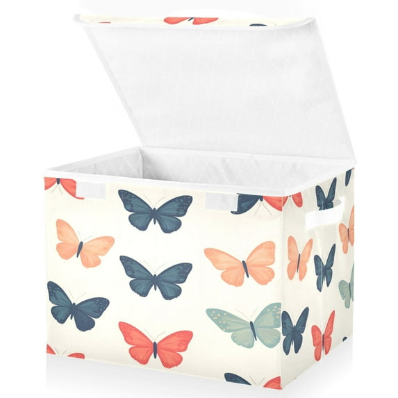 Yayeee Collapsible Cube Storage Bin with Lid Fabric Closet Decorative Basket with Handles, Orange Butterflies