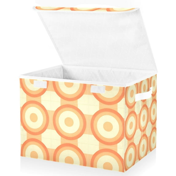 Yayeee Collapsible Cube Storage Bin with Lid Fabric Closet Decorative Basket with Handles, Orange Circle
