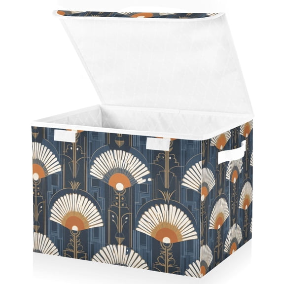 Yayeee Collapsible Cube Storage Bin with Lid Fabric Closet Decorative Basket with Handles, Orange Elegant Geometric