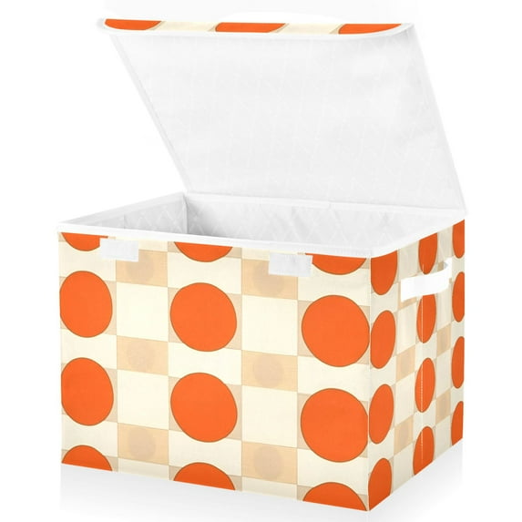 Yayeee Collapsible Cube Storage Bin with Lid Fabric Closet Decorative Basket with Handles, Orange Geometric Circles