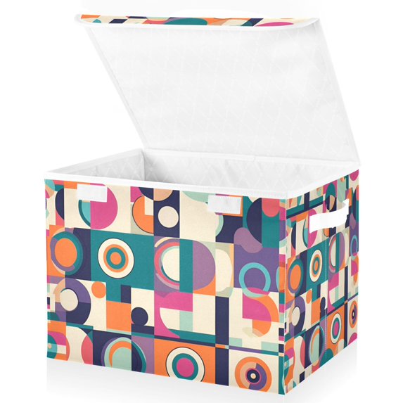 Yayeee Collapsible Cube Storage Bin with Lid Fabric Closet Decorative Basket with Handles, Orange Geometric