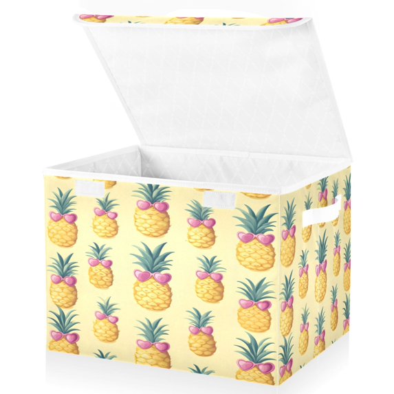 Yayeee Collapsible Storage Bin with Lid Fabric Closet Decorative Basket with Handles, Pineapple Love
