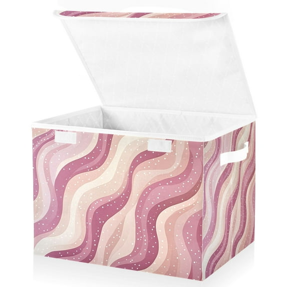 Yayeee Collapsible Cube Storage Bin with Lid Fabric Closet Decorative Basket with Handles, Pink Brown Pattern
