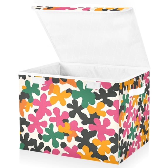 Yayeee Collapsible Cube Storage Bin with Lid Fabric Closet Decorative Basket with Handles, Pink Floral Blooms