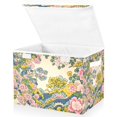 thumbnail image 1 of Yayeee Collapsible Storage Bin with Lid Fabric Closet Decorative Basket with Handles, Pink Floral Wave, 1 of 7