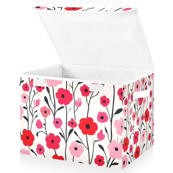 Yayeee Collapsible Storage Bin with Lid Fabric Closet Decorative Basket with Handles, Pink Floral
