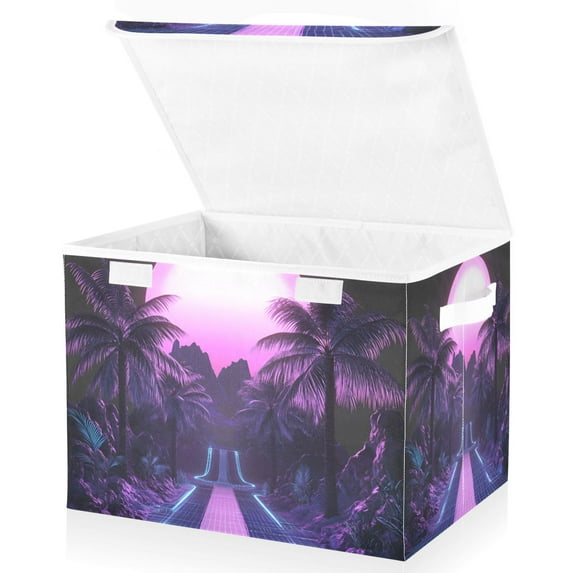 Yayeee Collapsible Cube Storage Bin with Lid Fabric Closet Decorative Basket with Handles, Pink Road