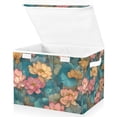 thumbnail image 1 of Yayeee Collapsible Cube Storage Bin with Lid Fabric Closet Decorative Basket with Handles, Pink Water Lilies Pattern, 1 of 7