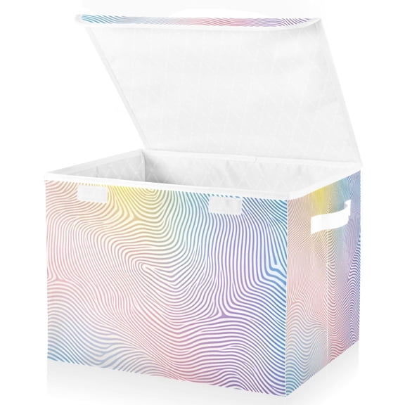 Yayeee Collapsible Cube Storage Bin with Lid Fabric Closet Decorative Basket with Handles, Pink Wavy Striped