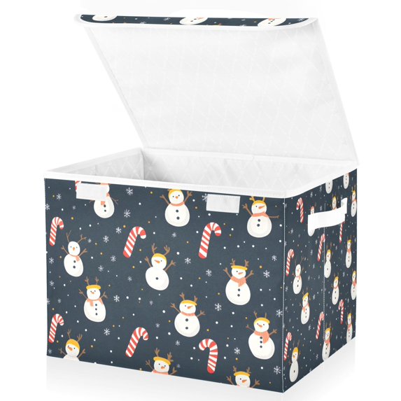 Yayeee Collapsible Cube Storage Bin with Lid Fabric Closet Decorative Basket with Handles, Playful Winter