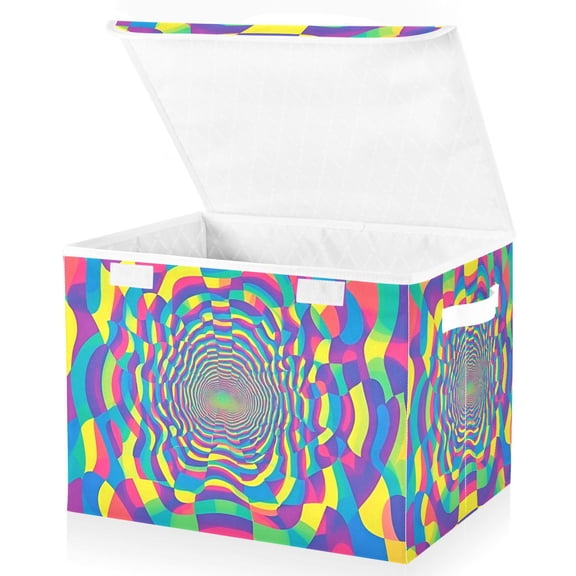 Yayeee Collapsible Cube Storage Bin with Lid Fabric Closet Decorative Basket with Handles, Psychedelic Pattern