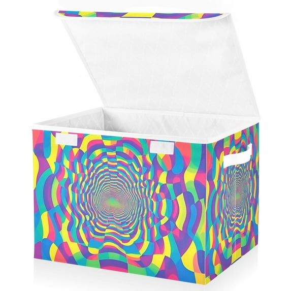 Yayeee Collapsible Cube Storage Bin with Lid Fabric Closet Decorative Basket with Handles, Psychedelic Pattern