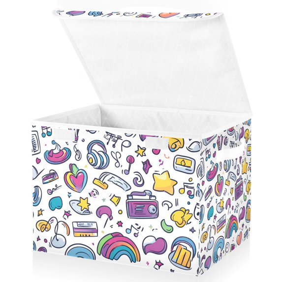 Yayeee Collapsible Cube Storage Bin with Lid Fabric Closet Decorative Basket with Handles, Purple Doodle Pattern