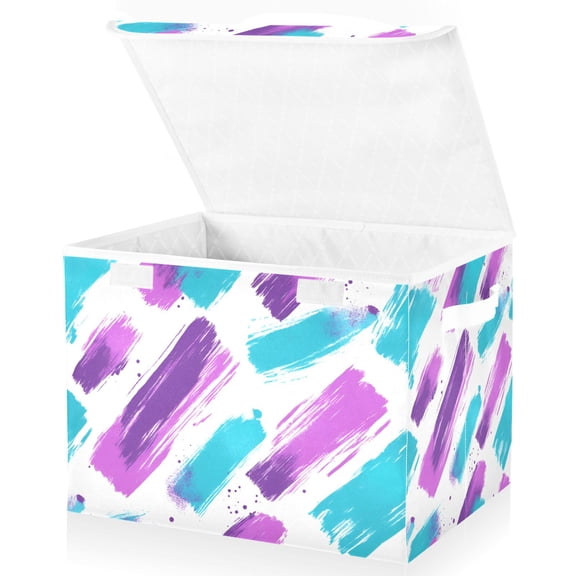 Yayeee Collapsible Cube Storage Bin with Lid Fabric Closet Decorative Basket with Handles, Purple Drawing