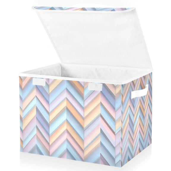 Yayeee Collapsible Cube Storage Bin with Lid Fabric Closet Decorative Basket with Handles, Purple Geometric