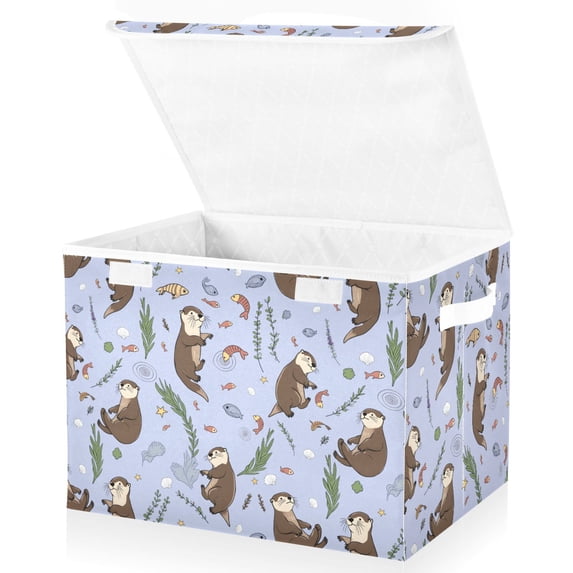 Yayeee Collapsible Cube Storage Bin with Lid Fabric Closet Decorative Basket with Handles, Purple Otters Pattern