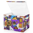 thumbnail image 1 of Yayeee Collapsible Cube Storage Bin with Lid Fabric Closet Decorative Basket with Handles, Purple Simple Triangles, 1 of 7