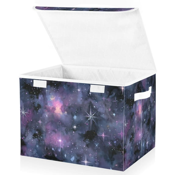 Yayeee Collapsible Cube Storage Bin with Lid Fabric Closet Decorative Basket with Handles, Purple Sky Pattern